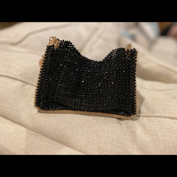 Gorgeous Black and Gold Fully Beaded Gem Clutch Shoulder Bag - Picture 4 of 14